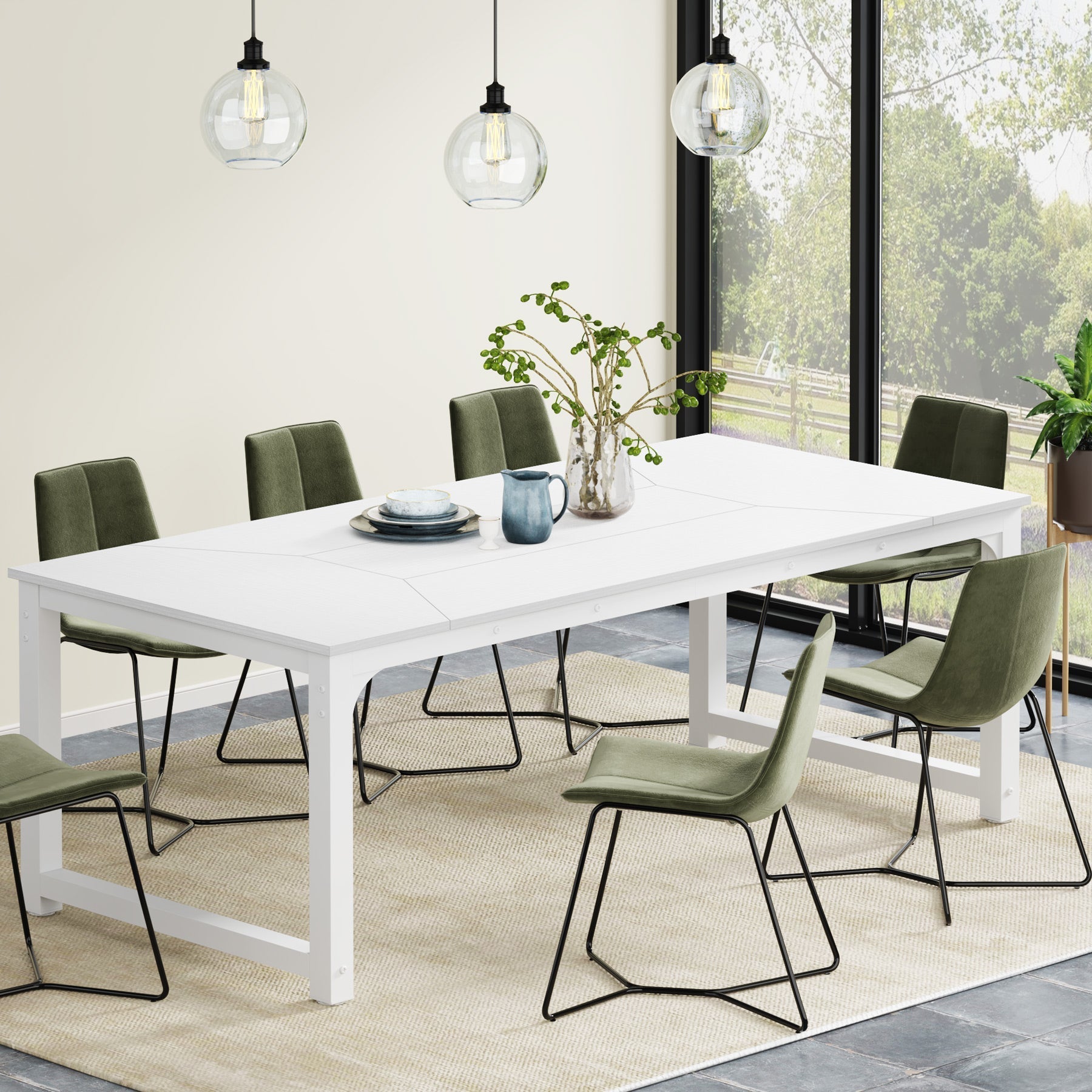 Dining Table for 6-8 Person, Industrial Kitchen Table with Metal Frame Tribesigns